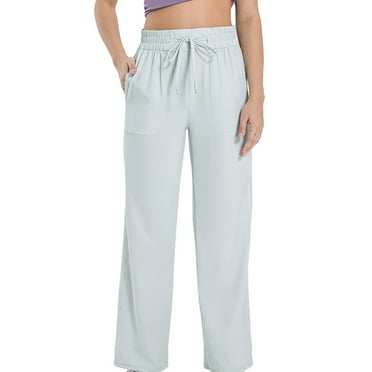 LLYwey Womens Dress Pants for Work Ladies Solid Stretch Drawstring Waist Straight Leg Pants with Pocket High Waist Leggings Casual Sports Pants New Full Length Pants Regular Fitted Silvers XXL