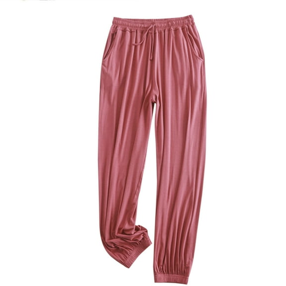 LLYwey Womens Dress Pants For Work Women's Fashion Sport Relaxed Loose Elastic Waist Long Sweatpants Solid Color Bound Feet Female Pants Long Pant Style H504 Red M