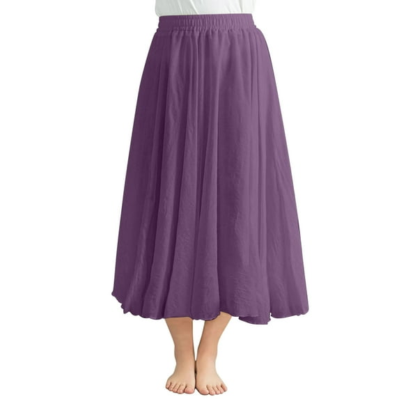 LLYwey Womens Flowy Midi Skirts, Summer Casual Solid Color Elastic Waist A-Line Mid Length Pleated Skirt, Sun-29, Purples, One Size