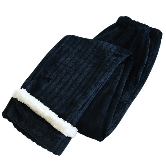 LLYwey Womens Flowy Pants Women's Solid Colored Plush Plaid Home Pants Are Comfortable and Soft, with Elastic Waist and Pajama Pants Pants Female Long Pant Style H1025 Navy M