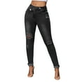 thumbnail image 1 of LLYwey Womens Hiking Pants High Waisted Jeans for Ladies Stretchy and Slim Ripped Hole Small Leg Denim Pants New Full Length Pants Trousers Regular Fitted Black S, 1 of 7