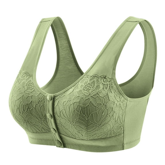 LLYwey Womens Plus Size Bras Winter Woman's Solid Color Lace Front Buckle Elastic Style Plus Size Bra Without Underwire Juniors Size Cotton Pullover Bra Style LW-159 Green 48/110