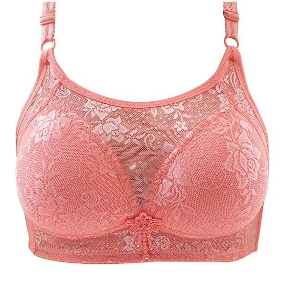 LLYWEY Womens Sport Bras Fashion Women Solid Color Underwire Lace Cotton Pad Push up Daily Bra Women's Plus Size Polyester Underwire Bra Style LW-177 Pinks XXL
