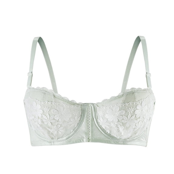 LLYwey Womens Sports Bras Padded Woman's Solid Color Thin Style Ventilate No Underwire Lace Crystal Glass Soft Bra Big Girls Size nylon Push-Up Bra Style LW-147 Green-2 36/80AB