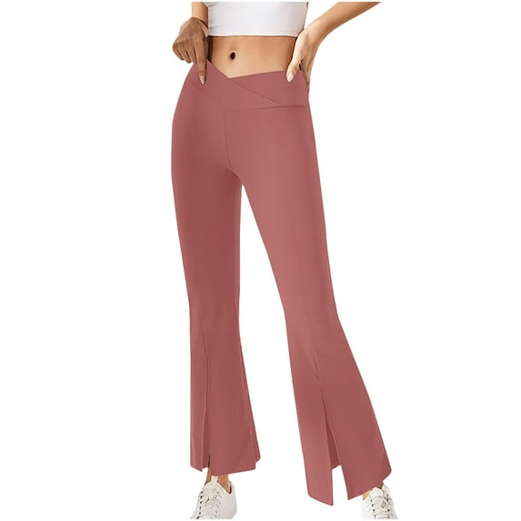 LLYwey Womens Sweat Pants Women's Pure Color High Waist Sports Yoga Wide Leg Flared Trousers Pants Elastic Waist Pants Female Long Pant Style H2984 Pinks M