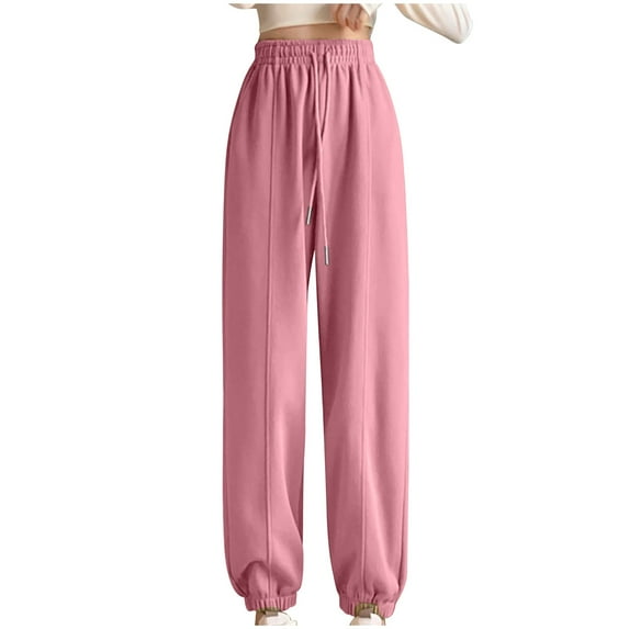 LLYwey Womens Sweatpants Plush Ladies Sports Solid Color Leggings Loose Casual Sanitary Pants Straight Tube Plus Size Long Pants New Winter Pants Pinks XL