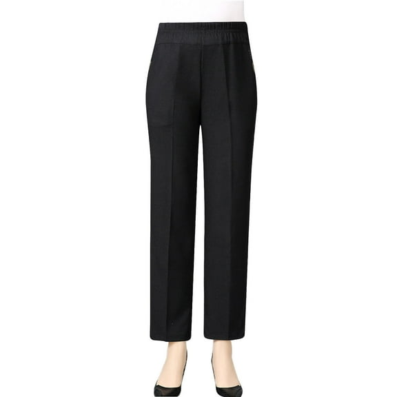 LLYwey Womens Travel Pants Women's Summer Casual Daily Solid High Waist Loose Straight Thin Pants Yoga Pants Long Pant Style H1725 Black XXL