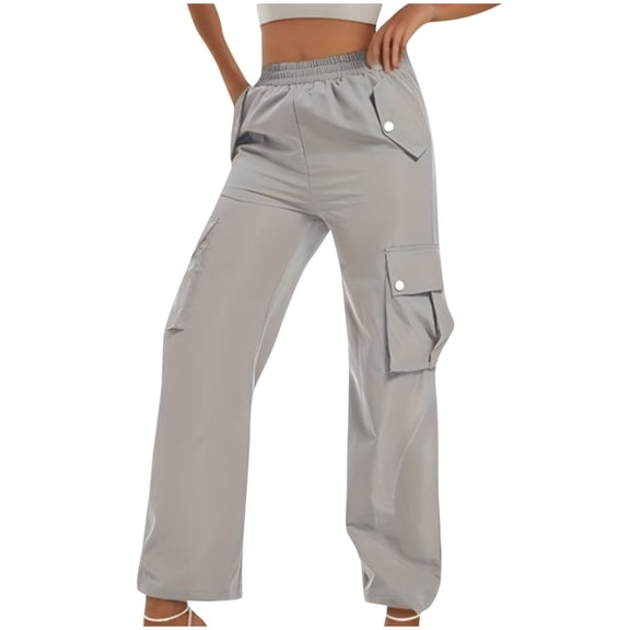 LLYwey Womens Trousers High Waisted Fashion Women Comfortable Casual Put Together Pocket Button Frock Solid Color Full Length Pants Female Pants Long Pant Style H940 Gray XL