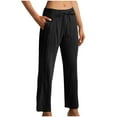 thumbnail image 1 of LLYwey Womens Trousers High Waisted Women's Fashion Sport Relaxed Loose Elastic Waist Long Sweatpants Solid Color Bound Feet Linen Pants Female Long Pant Style H618 Black M, 1 of 7