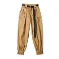 thumbnail image 1 of LLYwey Womens Trousers Women's Loose Pants Casual Sports Pants Drawstring Cargo Pants Wide-leg Pockets High Waisted Pajama Pants Female Long Pant Style H1591 Khaki L, 1 of 8