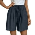 thumbnail image 1 of LLYwey Womens Wide Leg Shorts - Drawstring Elastic Waist Summer Shorts - Trendy Women Casual Loose Solid Color High Waisted Short Pants with Pockets , Sy-6, Navy, XXL, 1 of 9
