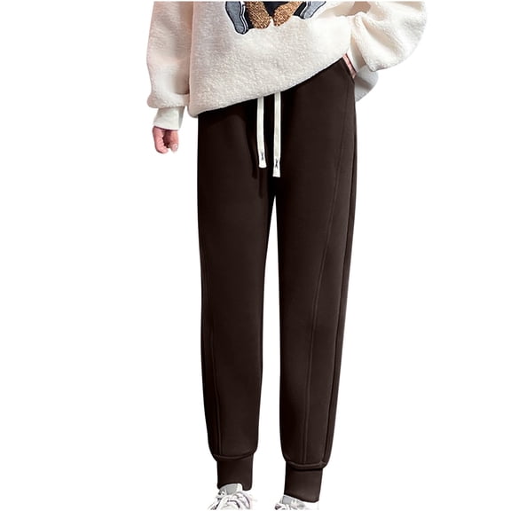 LLYwey Womens Winter Pants Ladies Fashion Loose Casual Wear Plus Fleece Warm and Fleece Sports Pants New Winter Pants Coffee L