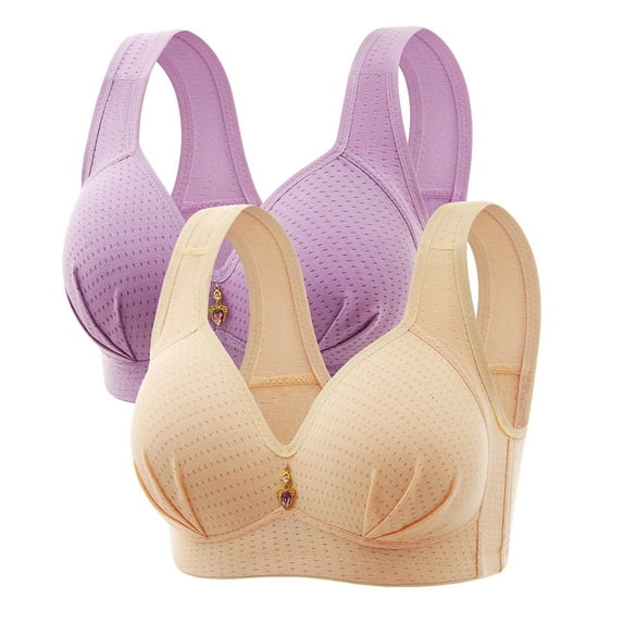 LLYwey Womens No Wire Bra Woman's Embroidered Seamless Comfortable Breathable Bra Underwear No Underwire Big Girls Size Nylon Seamless Bra Style LW-113 Purples 36