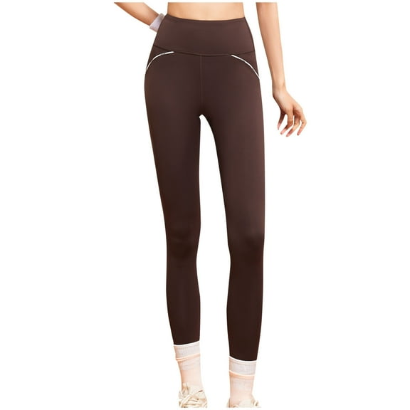 LLYwey Womens Work Pants Women's Quick Drying Elastic Sports Tight Pants with Mesh Side Pockets for Running Training Yoga Pants Summer Pants Female 2024 Long Pant Style H2964 Coffee S