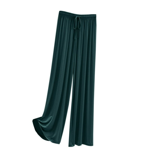 LLYwey Yoga Pants For Women Women's Casual Daily Solid High Waisted Loose Wide Straight Leg Pants Tall Pants Female Long Long Pant Style H1757 Green-1 L