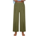 thumbnail image 1 of LLYwey Yoga Pants Women Women's Summer Fashionable Solid Color Wide Leg Cotton Breasted Pants Business Pants Female Long Pant Style H61 Green-1 M, 1 of 6