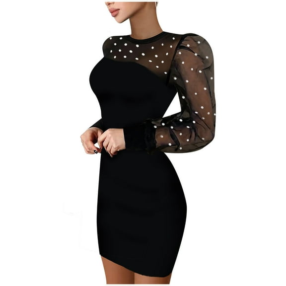 LLYwey Fall Dresses for Women 2024 Fashion Casual Buttocks Stitching Long Sleeves All Match Dress New Boho Dresses Black L