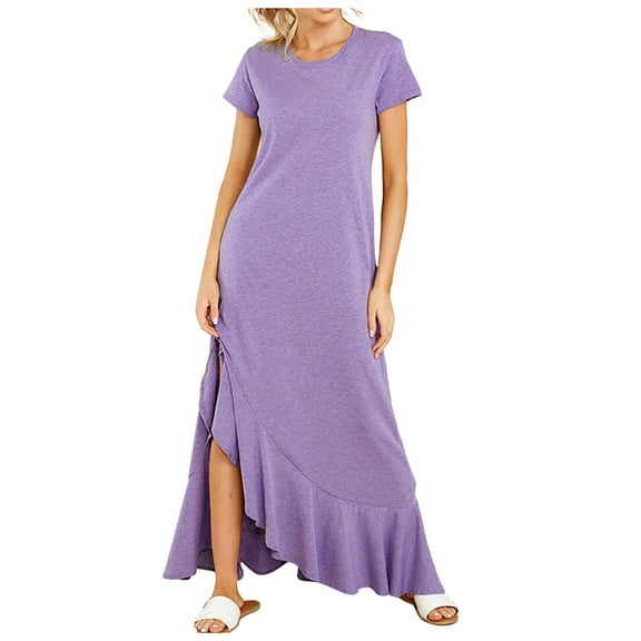LLYwey Plus Size Fall Dresses Women Casual Fashion Ruffled Casual Fashion Comfortable Irregular Dress New Work Dresses Purples Xl