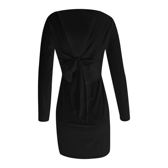 LLYwey Tea Party Dresses for Woman Fashion Color Slim Back Bow Tie Casual Long Sleeve Dress New Bridesmaid Dresses Black Xxl