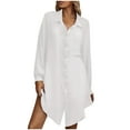 thumbnail image 1 of LLYwey on Clearance formal Party Dresses for Women Fashion Summer Button Casual Solid V-Neck Long Sleeve Dress New Boho Dresses White Xl, 1 of 8