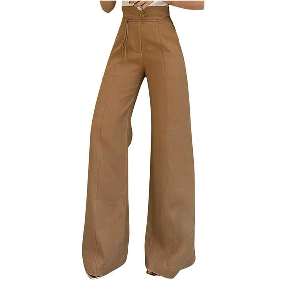 LLYwey on Sale Athletic Works Pants for Women Ladies' Solid Color Casual Commuting Suit Pants New Full Length Pants Trousers Regular Fitted Khaki M