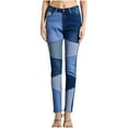 thumbnail image 1 of LLYwey Dress Pants Women Slim Suit High Waisted High Stretch Patchwork Jeans New Full Length Pants Trousers Regular Fitted Blue L, 1 of 9