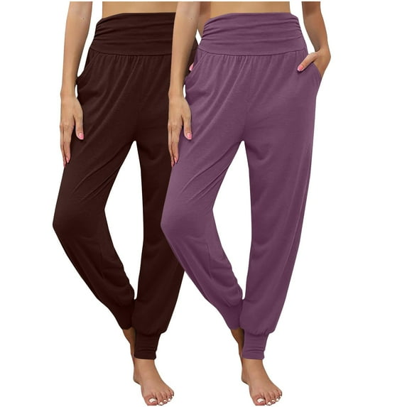 LLYwey Pajama Pants Ladies Solid Color Leggings Casual Ladies Pants New Full Length Pants Trousers Regular Fitted Purples L