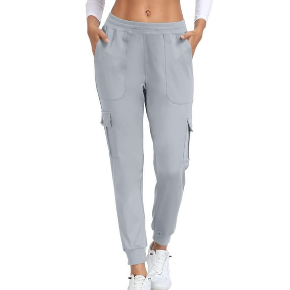 LLYwey on Sale Straight Leg Yoga Pants for Women Ladies Solid Color Pocket and Leg Work Pants New Full Length Pants Trousers Regular Fitted Gray XL