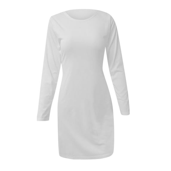 LLYwey s Boho Dresses for Women 2024 Fashion Color Slim Back Bow Tie Casual Long Sleeve Dress New Sweater Dresses White L