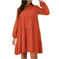 thumbnail image 1 of LLYwey s Fall Dresses for Women Solid Color Round Neck Lantern Long Sleeve Bodice Dress New Dressy Dresses Red L, 1 of 5