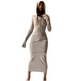 thumbnail image 1 of LLYwey s Travel Dresses for Women 2024 Fashion Solid Hooded Long Sleeve Long Dress Tight Party Club Dress New Fall Dresses Khaki Xl, 1 of 1