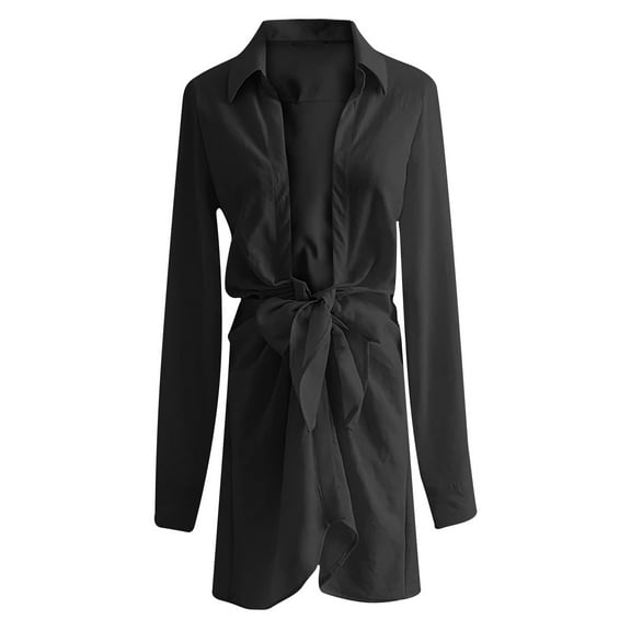 LLYwey s Women's Dresses for Wedding Guest Casual Soild Long Sleeve Blouse Shirts Shoulder- T-Shirt Dress New Casual Dresses Black Xl