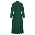 thumbnail image 1 of LLYwey s Dresses for Women 2024 Fashion Turndown Collar Loose Cotton Linen Long Sleeve Tightness High Waist Dress New Holiday Dresses Green Xxl, 1 of 6
