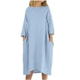 thumbnail image 1 of LLYwey s Long Sleeve Wedding Guest Dress Fashion Casual Large Size Round Neck Pocket Solid Color Linen Long Dress New Cocktail Dresses Light Blue M, 1 of 6