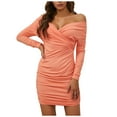 thumbnail image 1 of LLYwey Sweater Dresses for Women Fashion One-Shoulder V-Neck Tight-Fitting Long-Sleeve Dress New Casual Dresses Red-1 L, 1 of 7