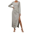 thumbnail image 1 of LLYwey s Women Casual Dresses New Fashion Split Button Skirt Color Long Sleeve Dress New Cocktail Dresses Gray M, 1 of 9