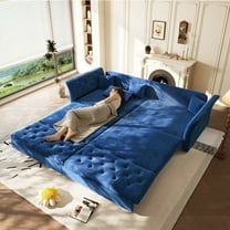 LLappuil 100" Pull Out Sofa Bed King Size, Loveseat Sleeper Sofa Couch Convertible Sofa Bed, Velvet Sofa for Living Room Blue