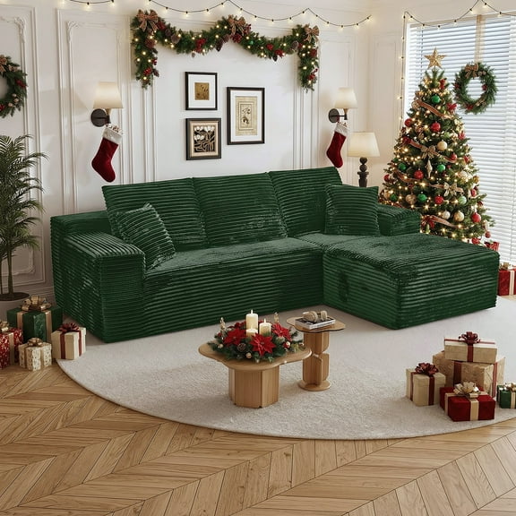 LLappuil 108" Sectional Sofa, Modular Sectional Couch with Left Chaise, Deep Seat Corduroy Cloud Sofa for Living Room Green
