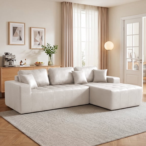 LLappuil 108" Sectional Sofa, Modular Sectional Couch with Left Chaise, Deep Seat Faux Leather Cloud Sofa for Living Room