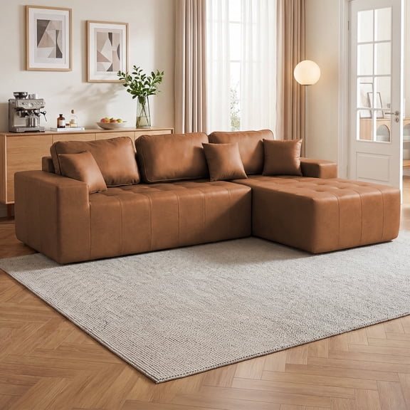 LLappuil 108" Sectional Sofa, Modular Sectional Couch with Left Chaise, Deep Seat Faux Leather Cloud Sofa for Living Room