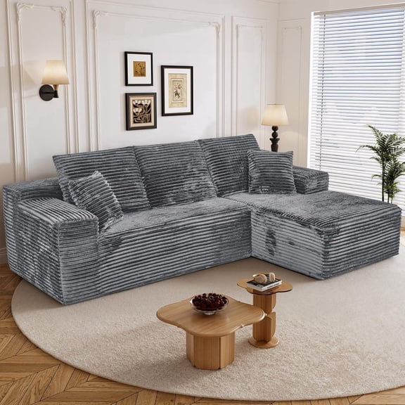 LLappuil 108" Sectional Sofa, Modular Sectional Couch with Left Chaise, Boneless Corduroy Cloud Sofa for Living Room Gray
