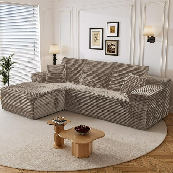 LLappuil 108" Sectional Sofa, Modular Sectional Couch with Right Chaise, Deep Seat Corduroy Cloud Sofa for Living Room Brown