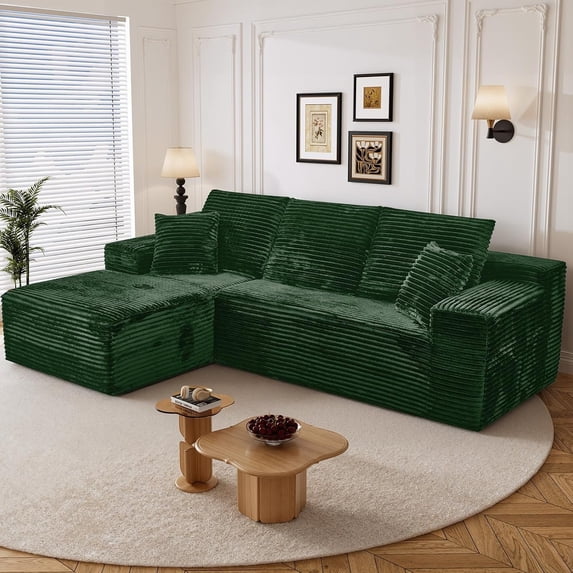 LLappuil 108" Sectional Sofa, Modular Sectional Couch with Right Chaise, Deep Seat Corduroy Cloud Sofa for Living Room Green