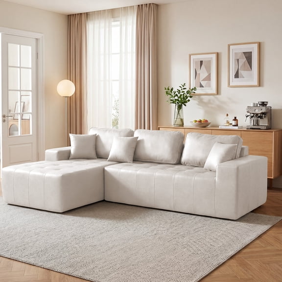 LLappuil 108" Sectional Sofa, Modular Sectional Couch with Right Chaise, Deep Seat Faux Leather Cloud Sofa for Living Room