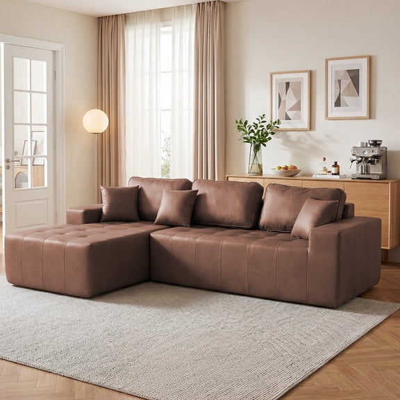 LLappuil 108" Sectional Sofa, Modular Sectional Couch with Right Chaise, Deep Seat Faux Leather Cloud Sofa for Living Room