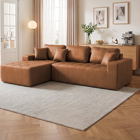 LLappuil 108" Sectional Sofa, Modular Sectional Couch with Right Chaise, Deep Seat Faux Leather Cloud Sofa for Living Room