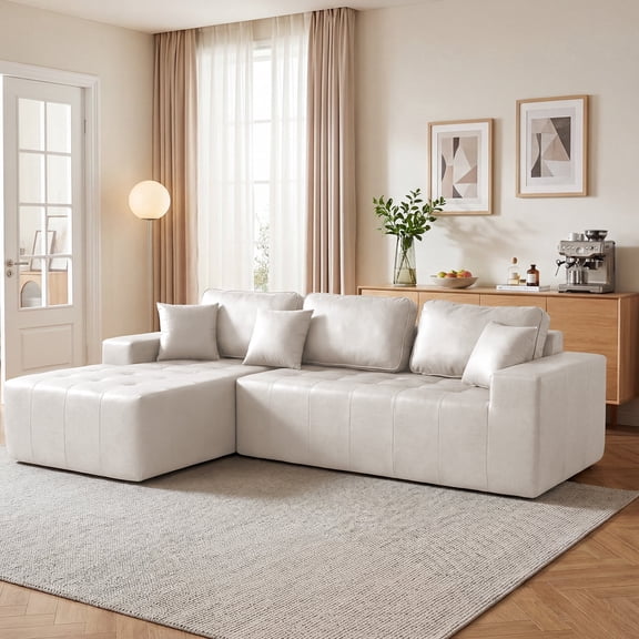 LLappuil 108" Sectional Sofa, Modular Sectional Couch with Right Chaise, Deep Seat Faux Leather Cloud Sofa for Living Room