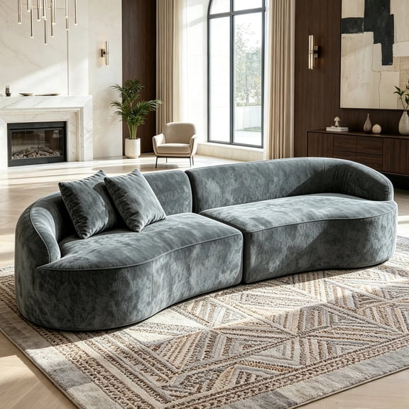 LLappuil 114" Sectional Sofa, Oversized Curved Modular Sectional Couch with Deep Seat, Chenille Boneless Sofa Couch for Living Room Gray
