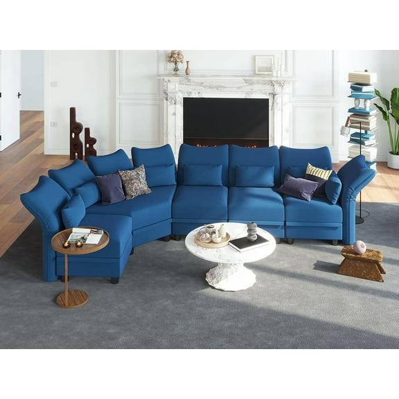 LLappuil 168" Modular Sectional Sofa, 5 Seat Modular Sectional Sofa with Storage, 25.6“ Seat Deep Corner Sofa Blue