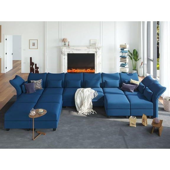 LLappuil 179" Modular Sectional Sofa, 12 Seat Modular Sectional Sofa with 5 Storage Ottoman, 25.6“ Seat Deep Sofa Blue